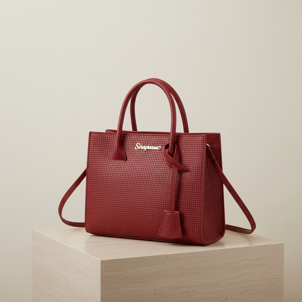 Burgundy red leather mini bag with double handle
