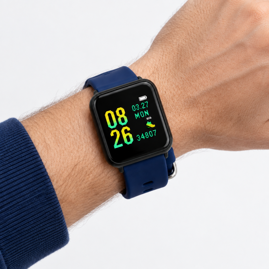 LED Sports Smartwatch – Heart Rate and Fitness Tracking, Blue