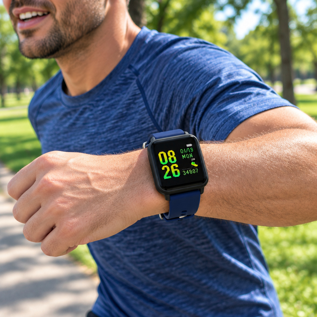 LED Sports Smartwatch – Heart Rate and Fitness Tracking, Blue