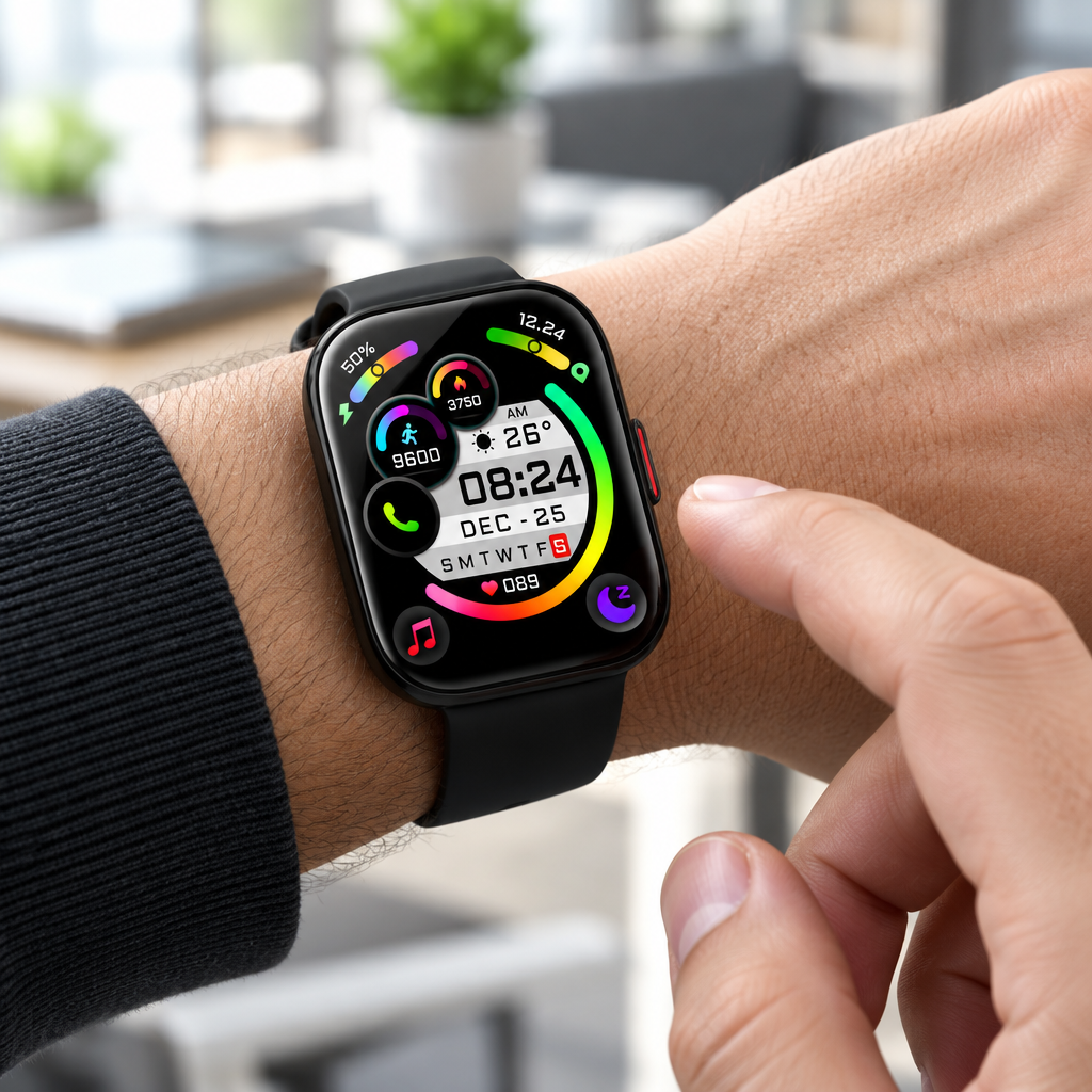 Ordtop Smartwatch – 1.85" Touch Screen, 25 Exercise Modes, IP68 Water Resistant, Black