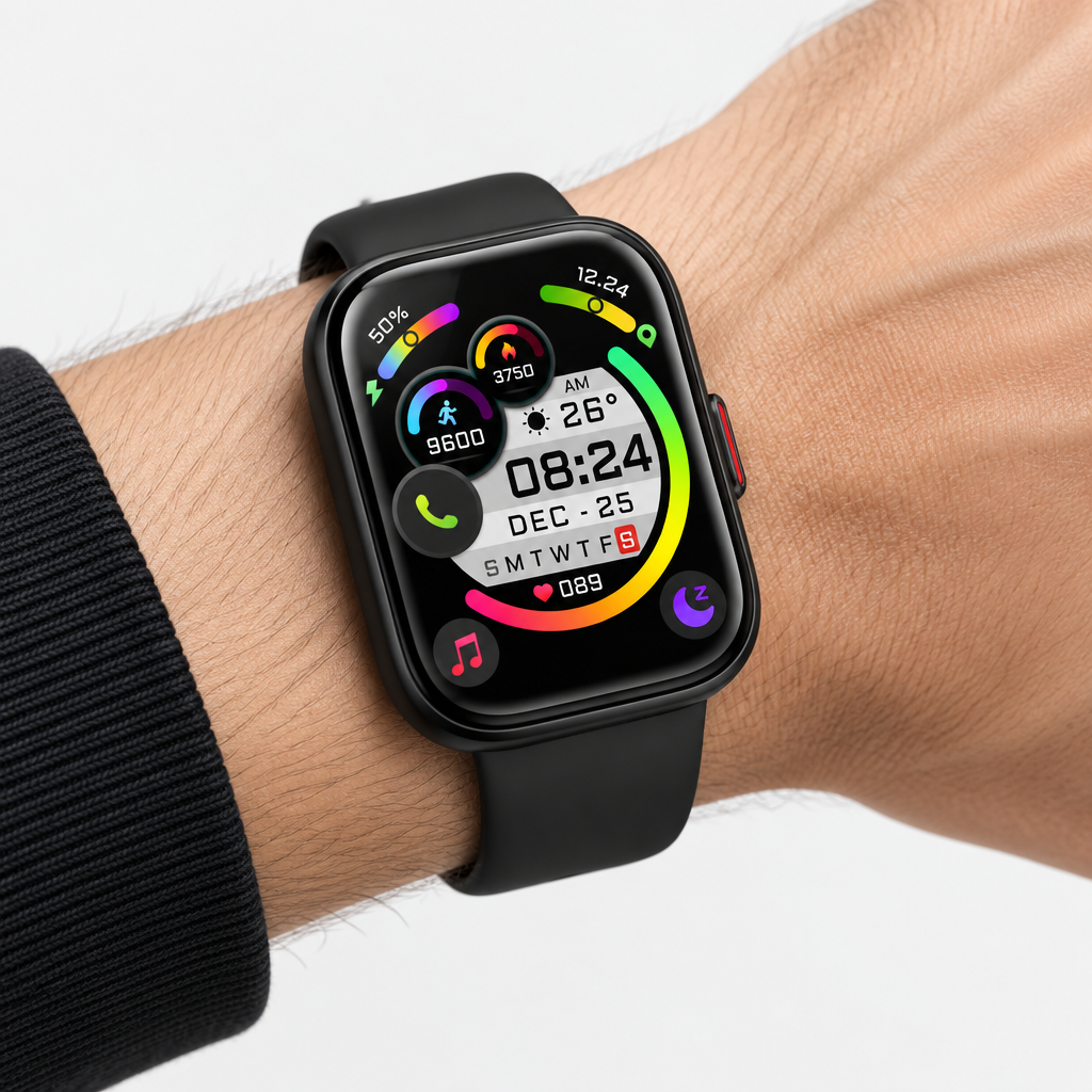 Ordtop Smartwatch – 1.85" Touch Screen, 25 Exercise Modes, IP68 Water Resistant, Black