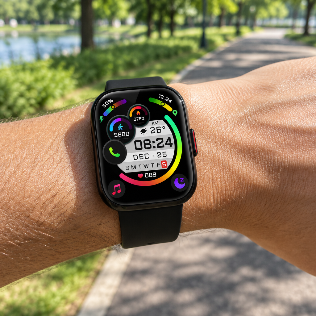 Ordtop Smartwatch – 1.85" Touch Screen, 25 Exercise Modes, IP68 Water Resistant, Black