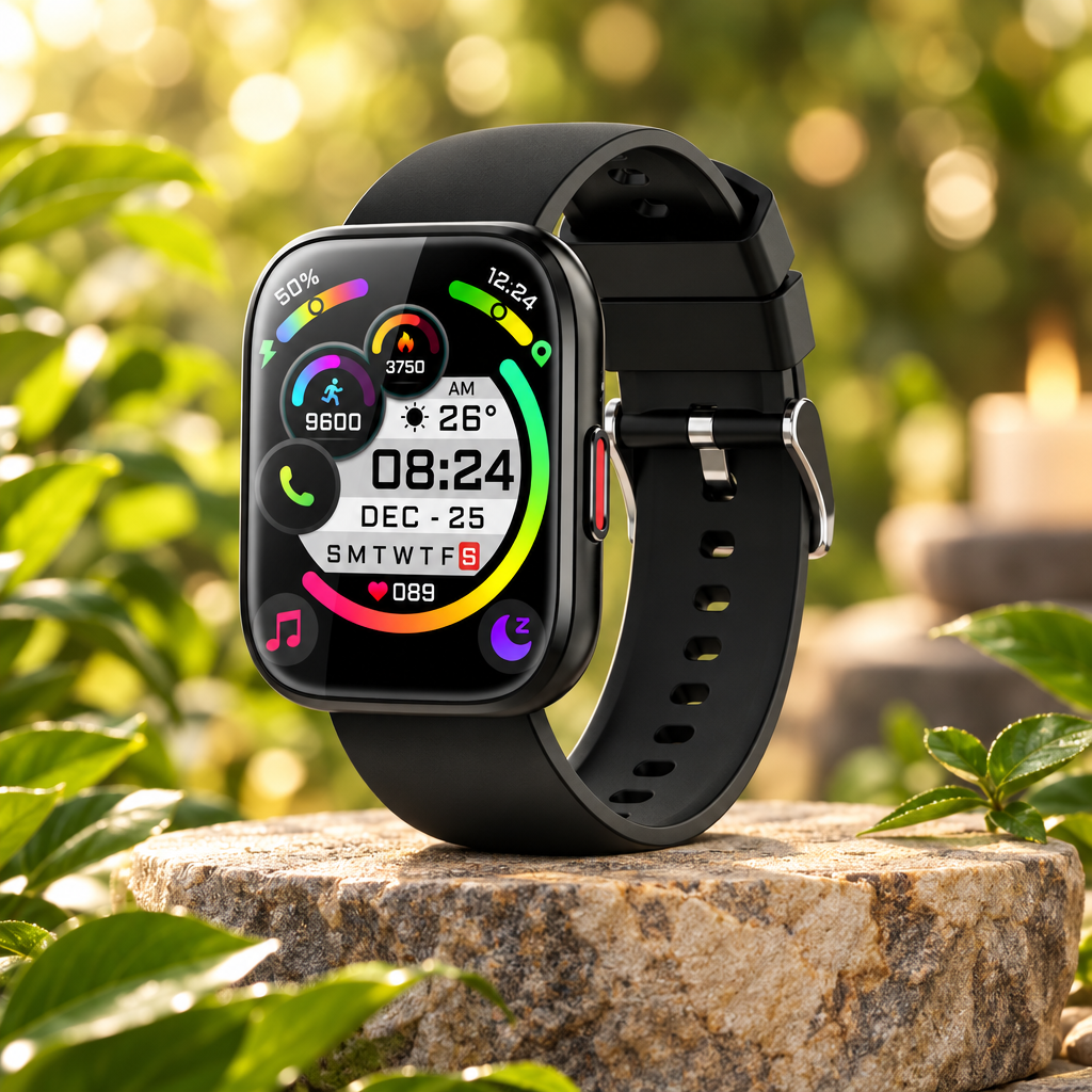 Ordtop Smartwatch – 1.85" Touch Screen, 25 Exercise Modes, IP68 Water Resistant, Black
