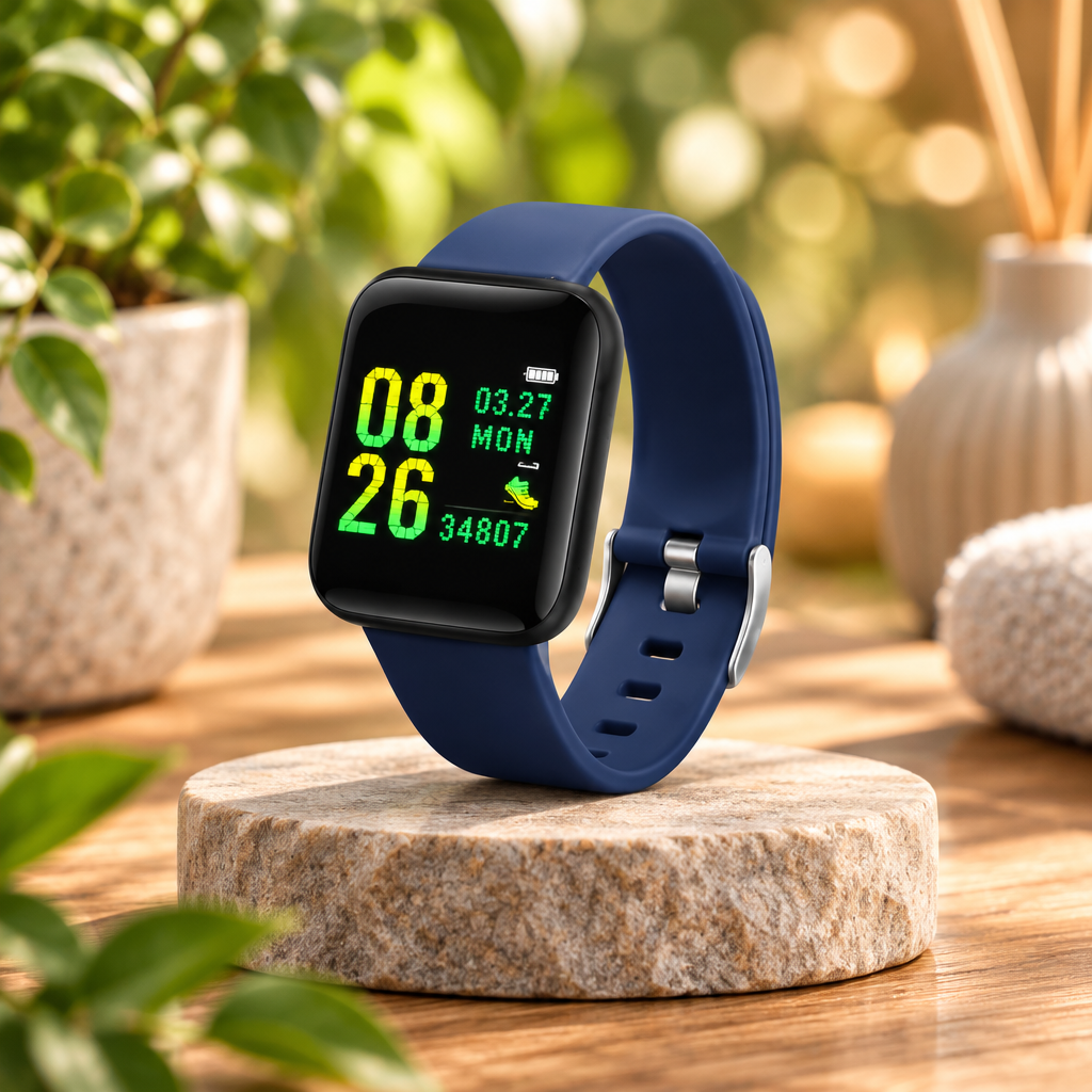 LED Sports Smartwatch – Heart Rate and Fitness Tracking, Blue
