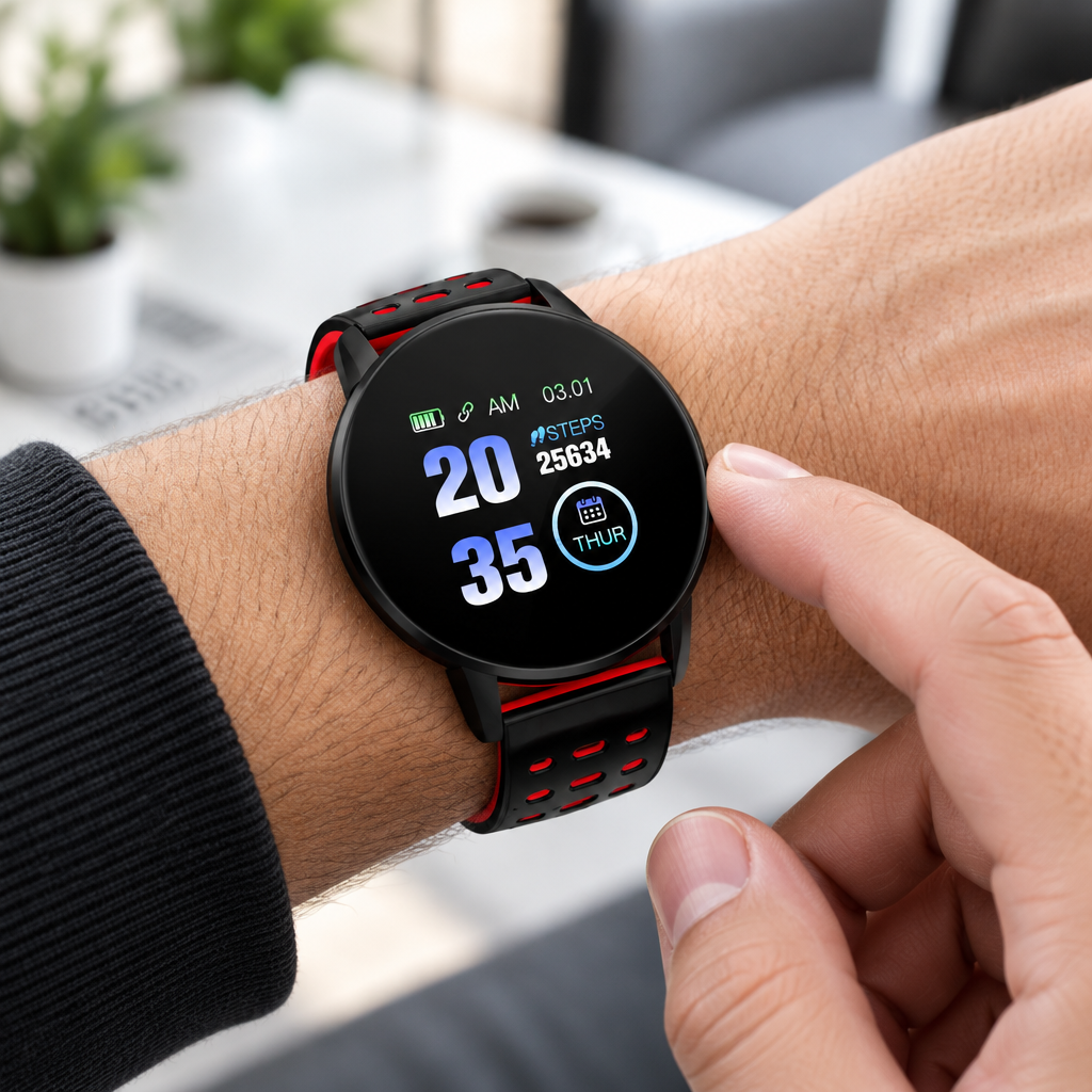 Montre connectée de sport – Écran 1,44", suivi de la fréquence cardiaque et du fitness, rouge