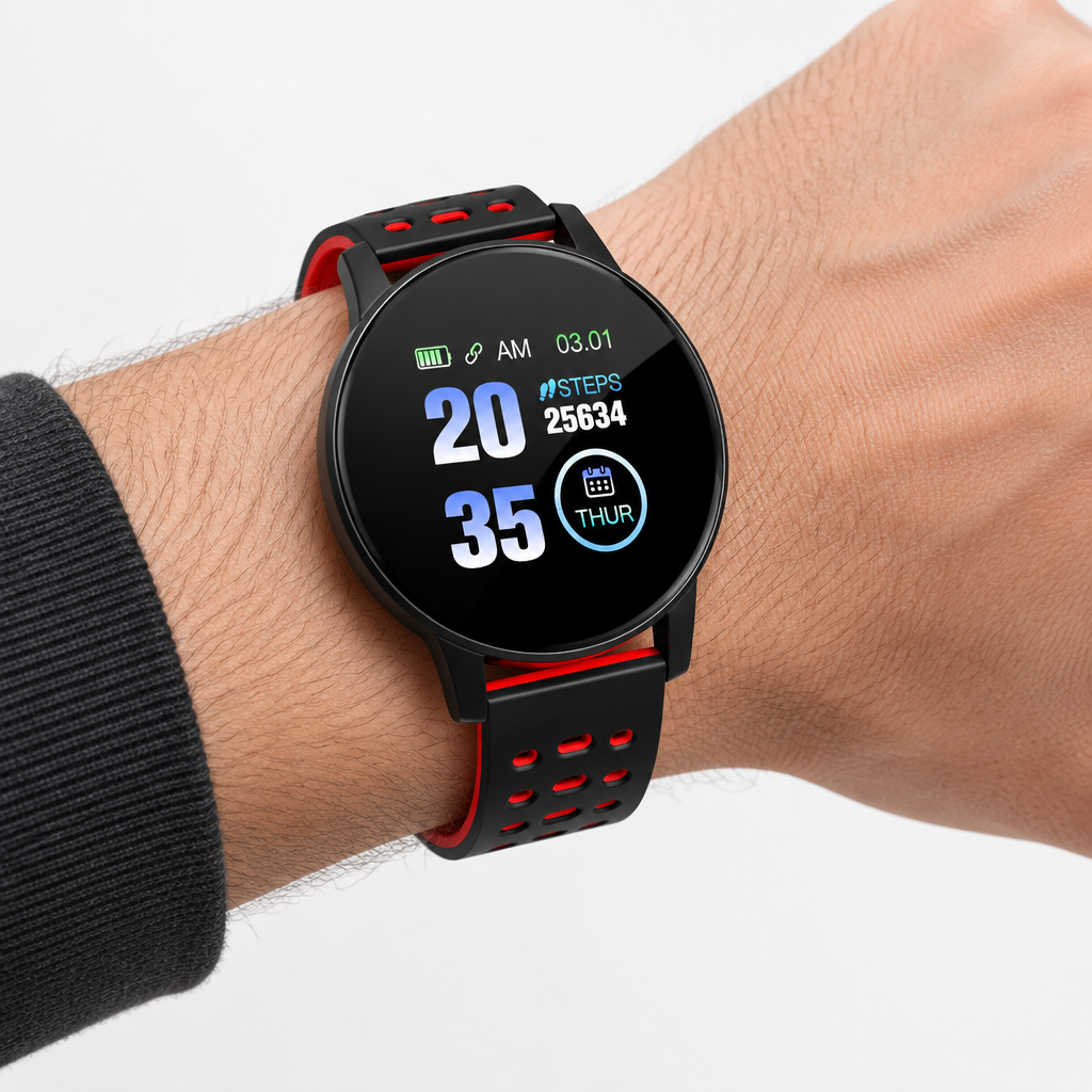 Montre connectée de sport – Écran 1,44", suivi de la fréquence cardiaque et du fitness, rouge