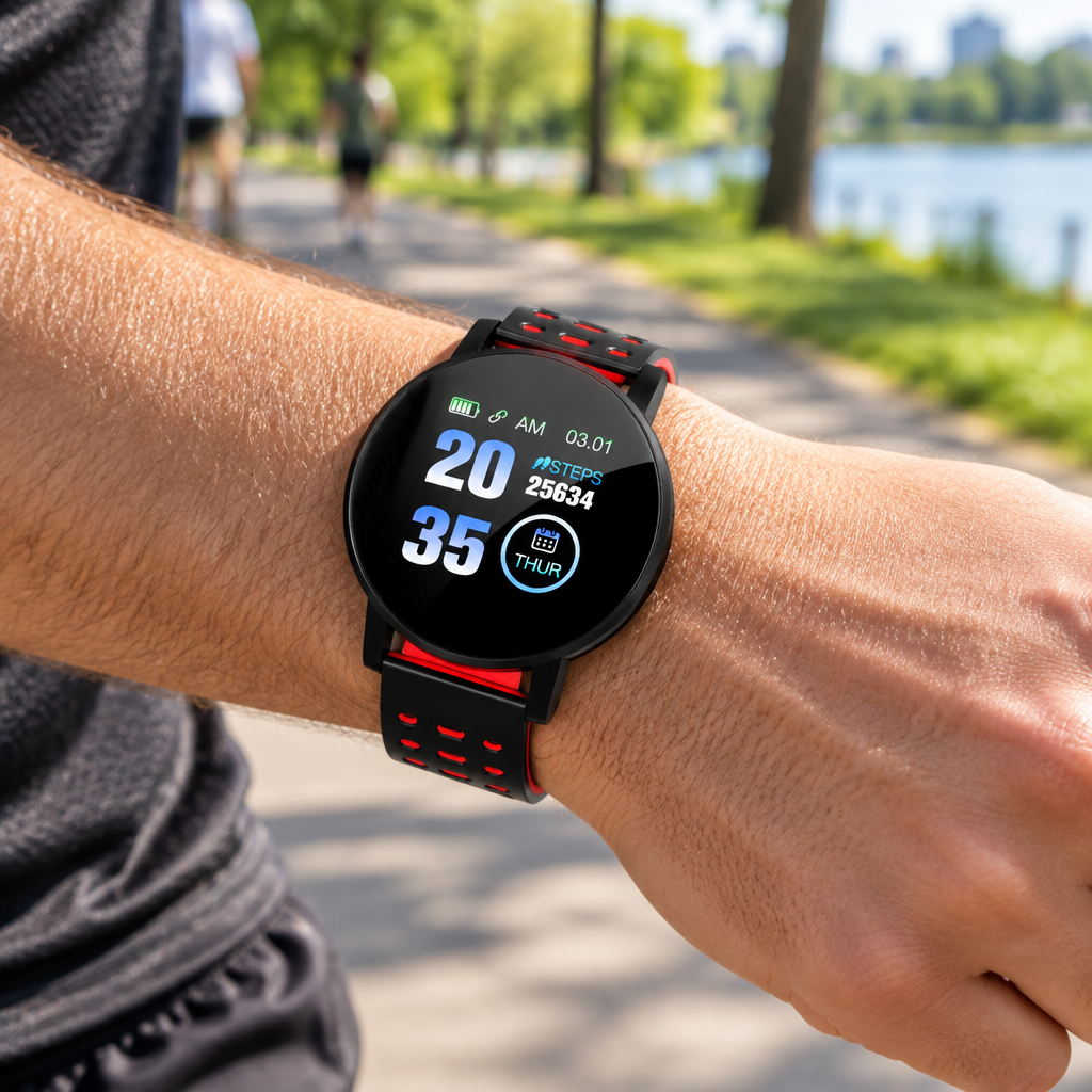 Montre connectée de sport – Écran 1,44", suivi de la fréquence cardiaque et du fitness, rouge