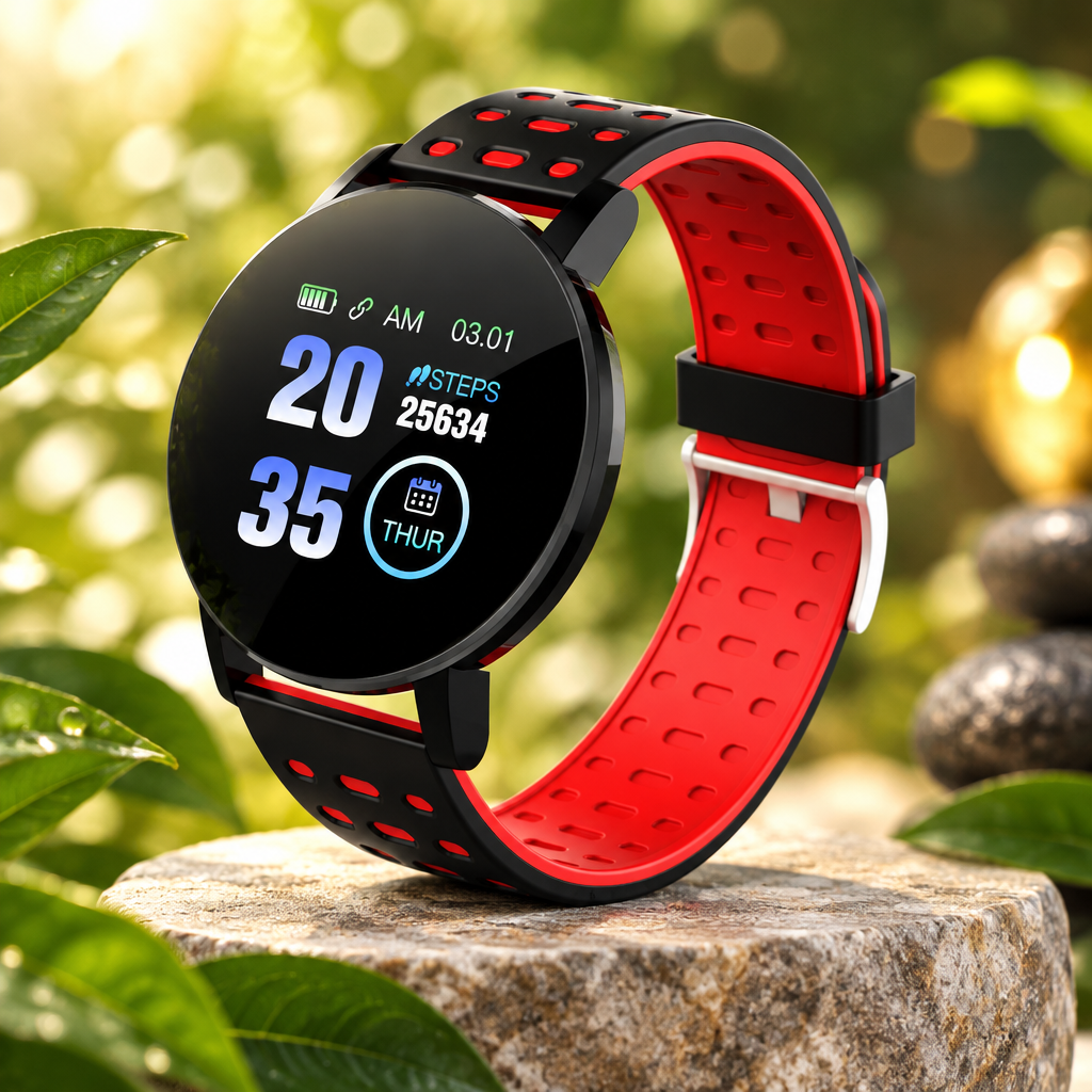 Montre connectée de sport – Écran 1,44", suivi de la fréquence cardiaque et du fitness, rouge