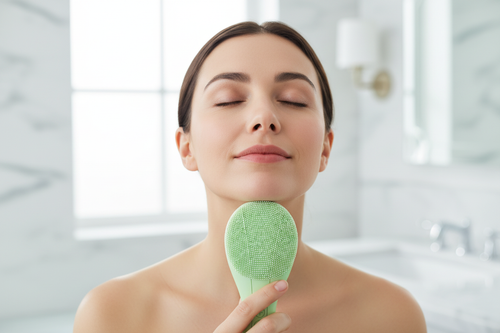 Light green silicone electric facial cleansing brush