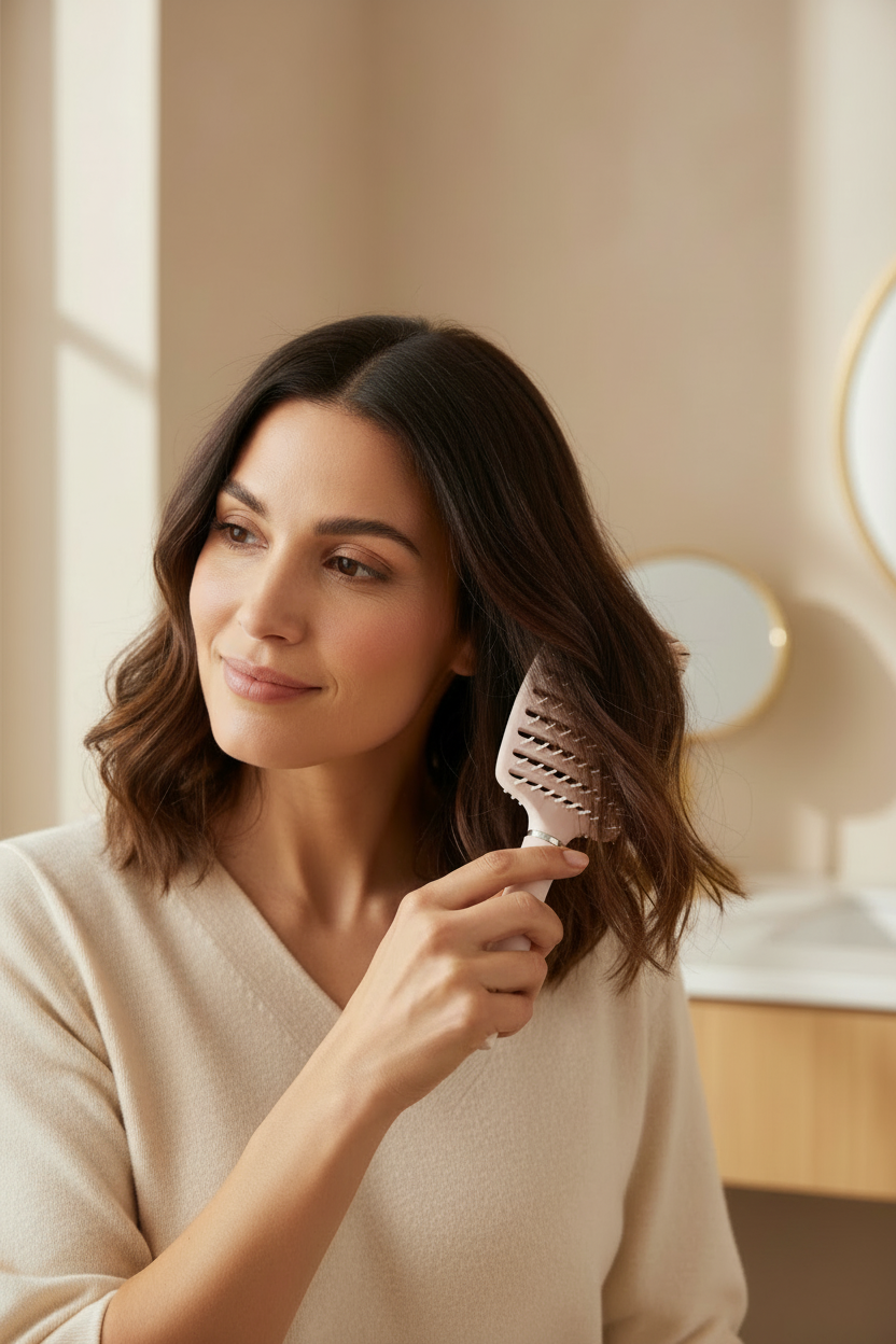 Pink vented comb and brush set for dry or wet hair