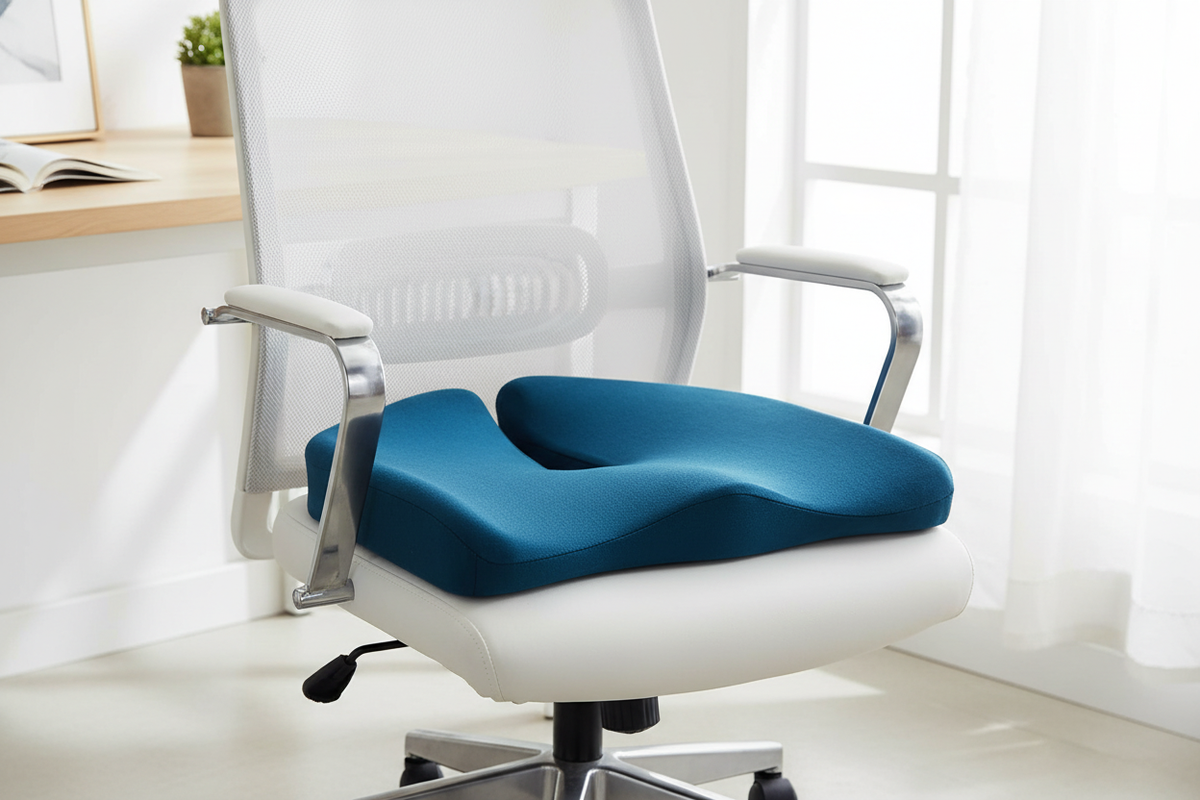 Blue ergonomic memory foam seat cushion – Coccyx & back