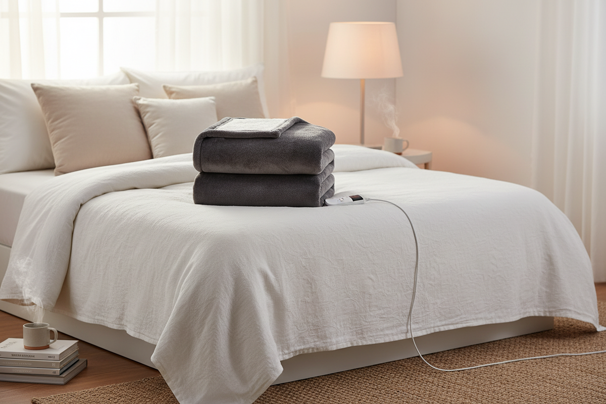 Navy blue electric heated throw, 10 levels