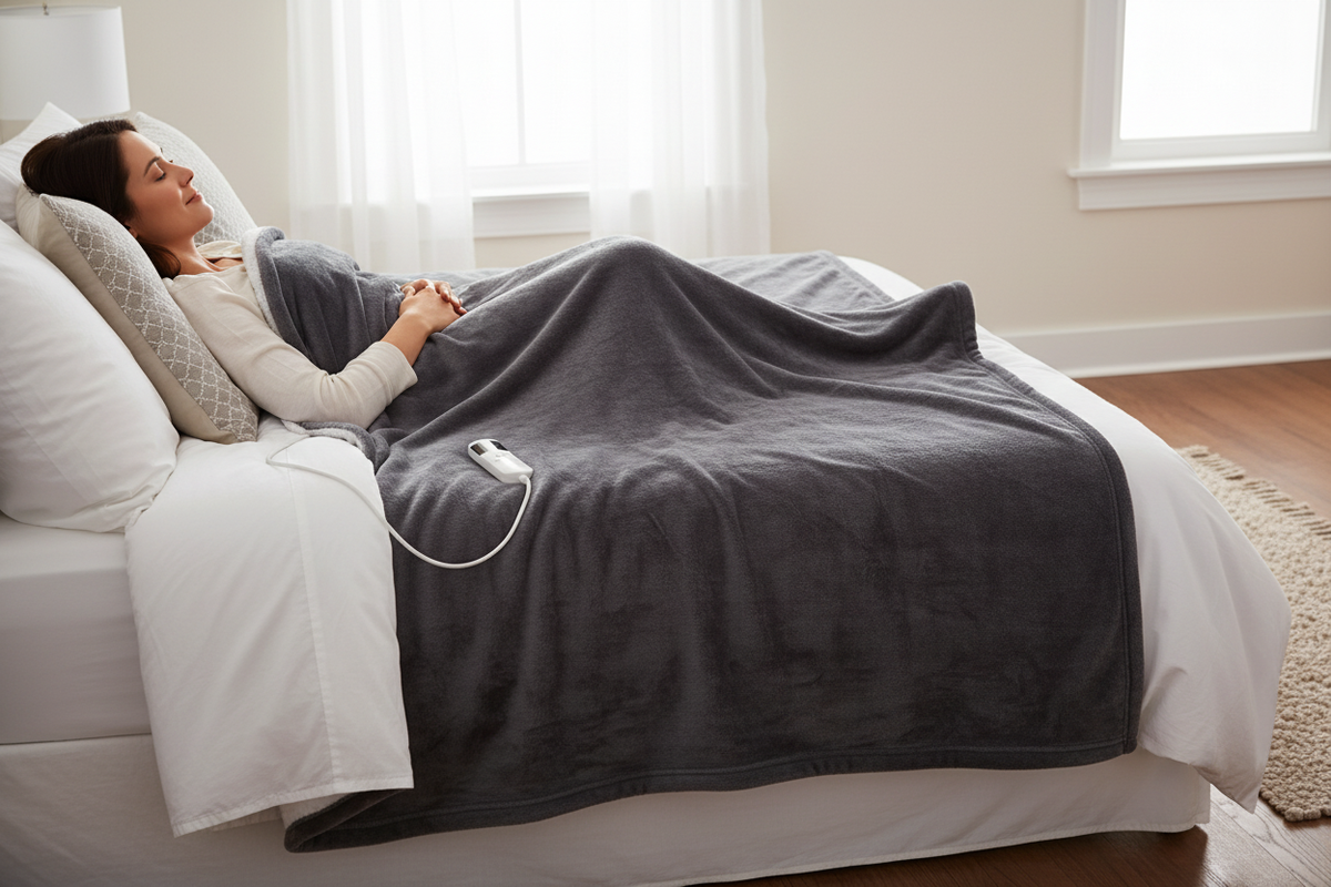 Navy blue electric heated throw, 10 levels