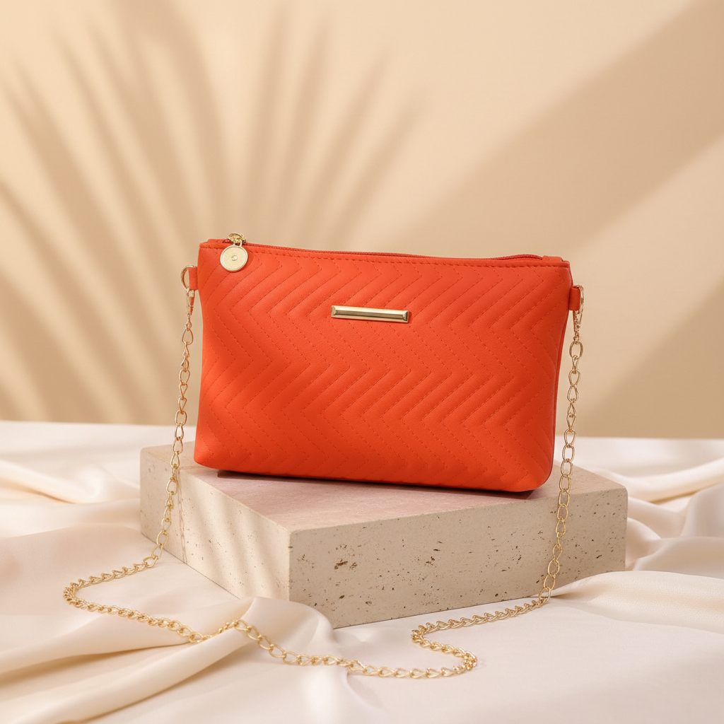 Small orange leather chain bag