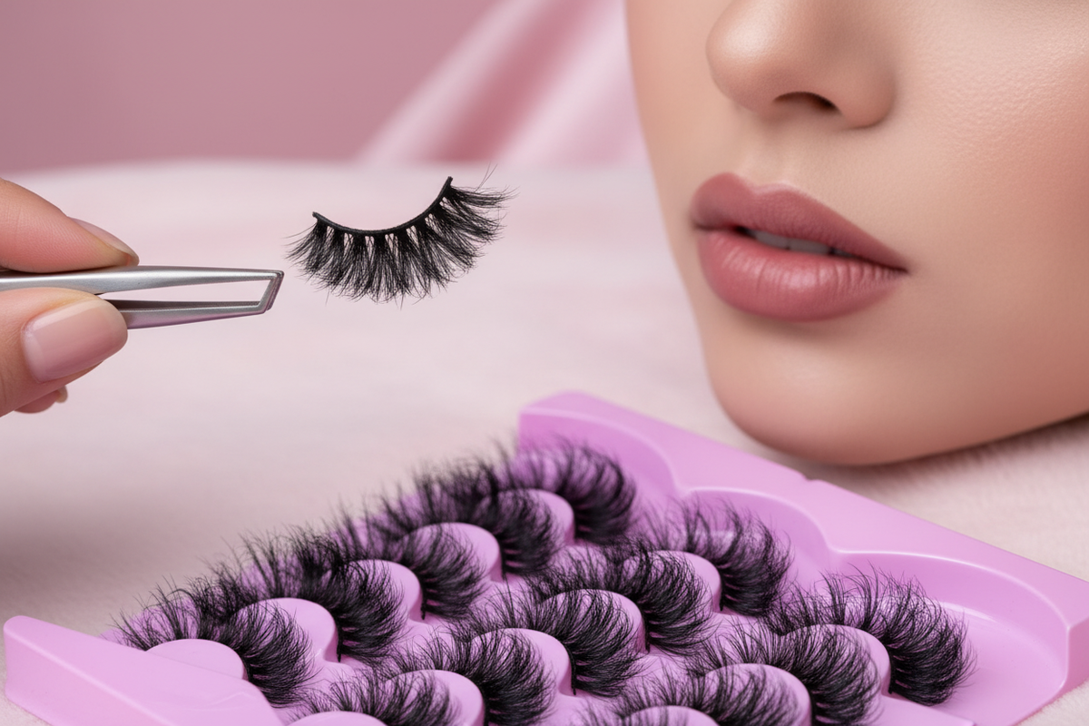 9D black false eyelashes, 7 pairs, intense volume, 18–25 mm