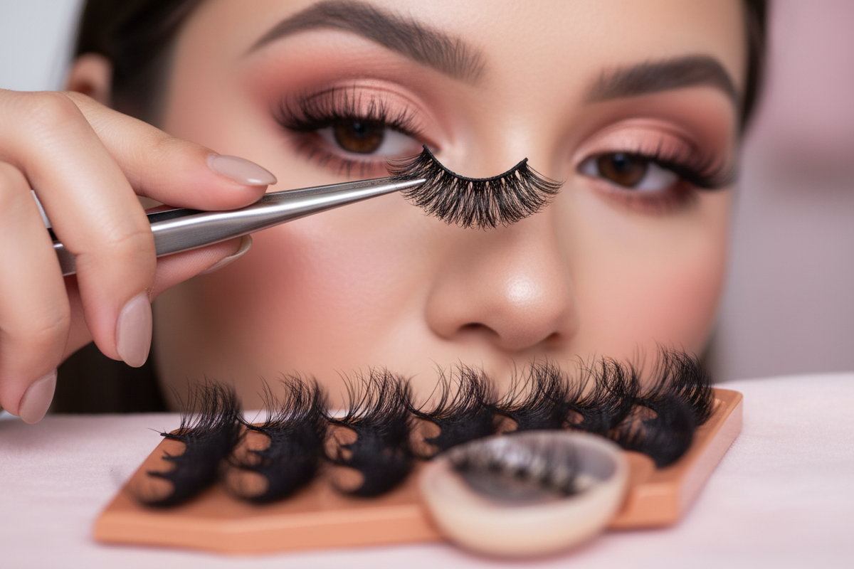 8D black false eyelashes, 7 pairs, wispy effect, 20 mm