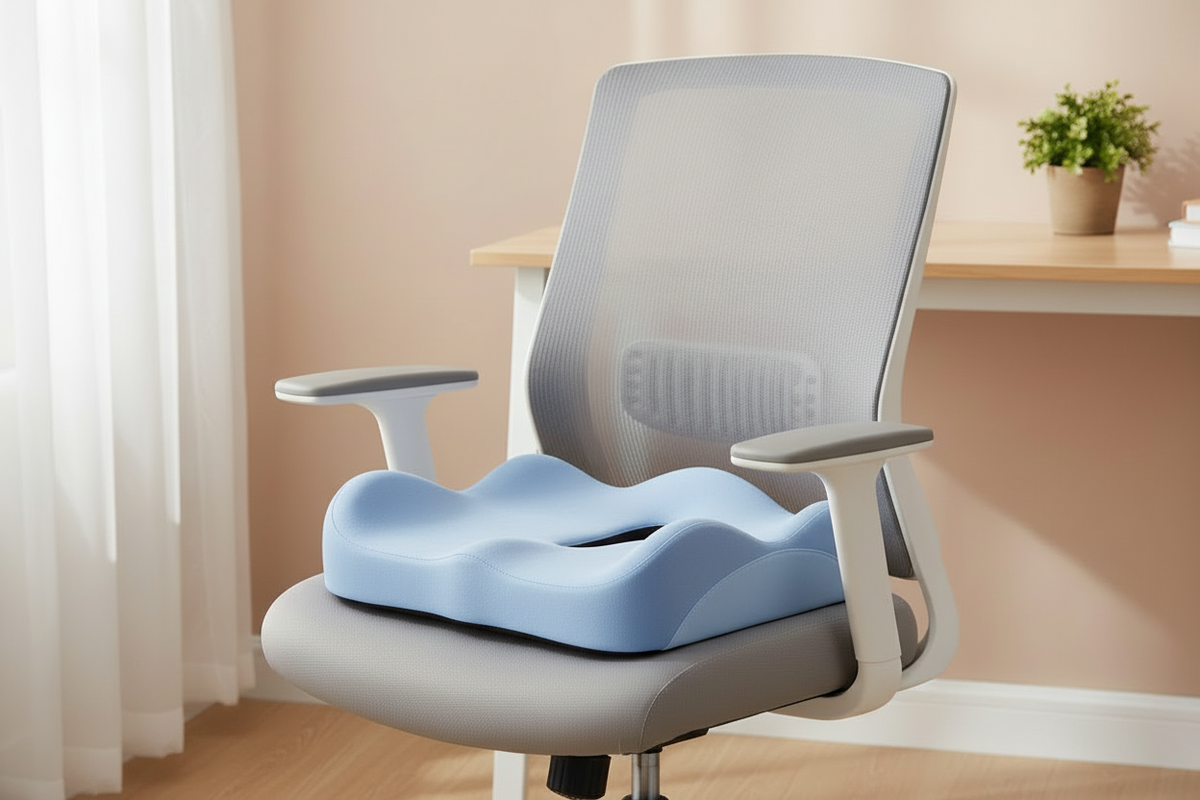 Light blue ergonomic cushion for chair and car