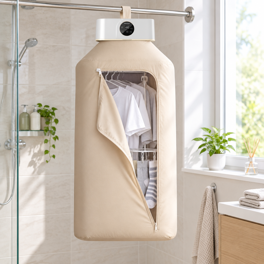 Foldable Portable Clothes Dryer, Mini Laundry Dryer with Drying Bag, 1-8 h Timer and Remote Control