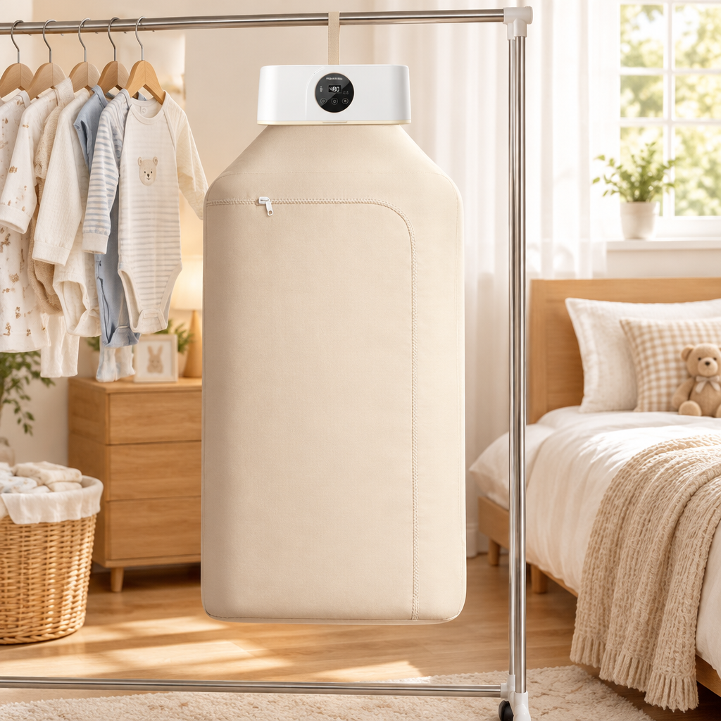 Foldable Portable Clothes Dryer, Mini Laundry Dryer with Drying Bag, 1-8 h Timer and Remote Control