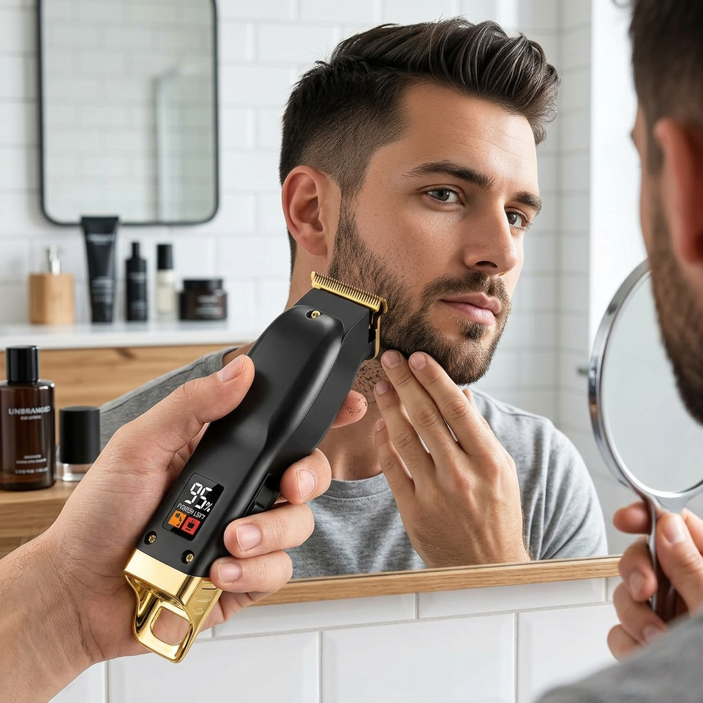 Cordless Beard and Hair Trimmer – 6 Guide Combs and LED Display