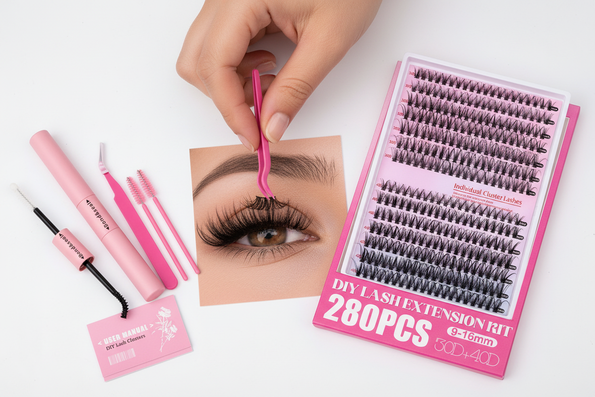 280-piece DIY individual eyelash extension kit, D curl, 9–16 mm