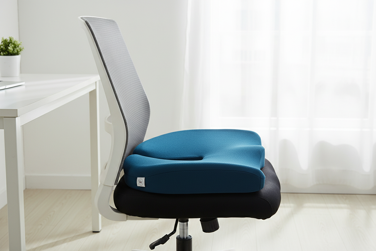 Blue ergonomic memory foam seat cushion – Coccyx & back