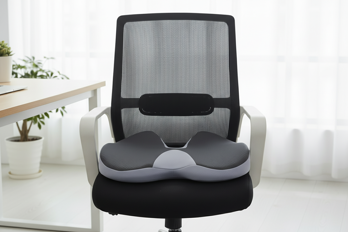 Grey ergonomic memory foam seat cushion – Coccyx & back